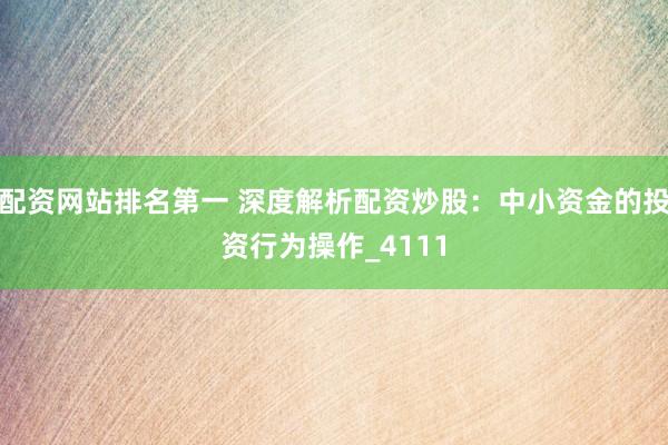 配资网站排名第一 深度解析配资炒股：中小资金的投资行为操作_4111