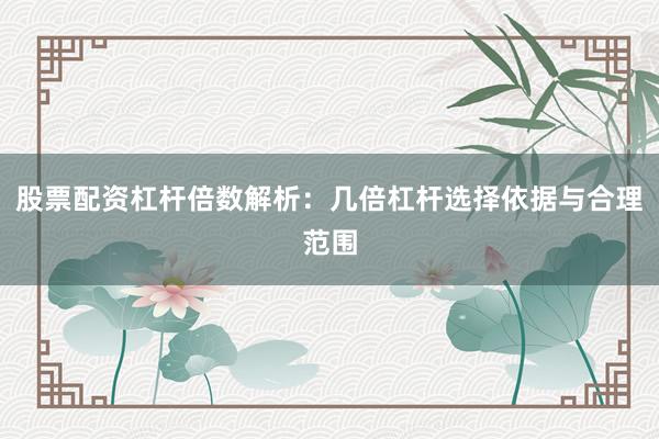 股票配资杠杆倍数解析：几倍杠杆选择依据与合理范围