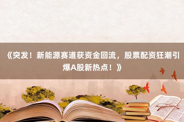 《突发！新能源赛道获资金回流，股票配资狂潮引爆A股新热点！》