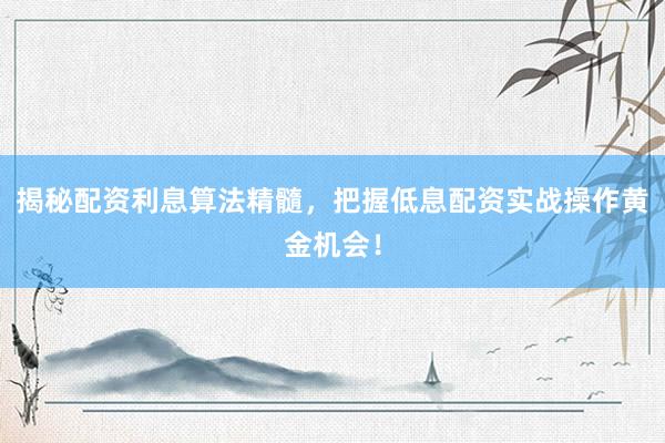 揭秘配资利息算法精髓,把握低息配资实战操作黄金机会!