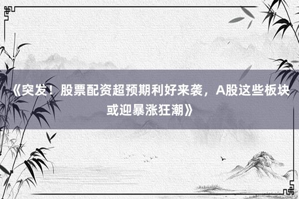 《突发！股票配资超预期利好来袭，A股这些板块或迎暴涨狂潮》