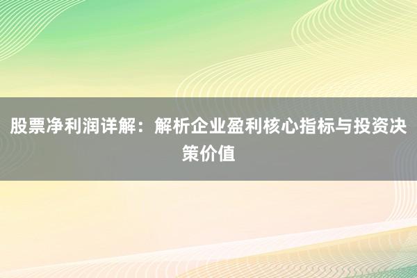 股票净利润详解：解析企业盈利核心指标与投资决策价值