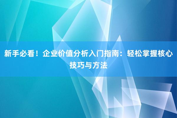 新手必看！企业价值分析入门指南：轻松掌握核心技巧与方法
