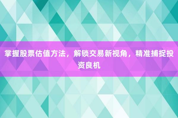 掌握股票估值方法，解锁交易新视角，精准捕捉投资良机
