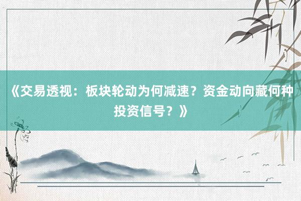 《交易透视：板块轮动为何减速？资金动向藏何种投资信号？》